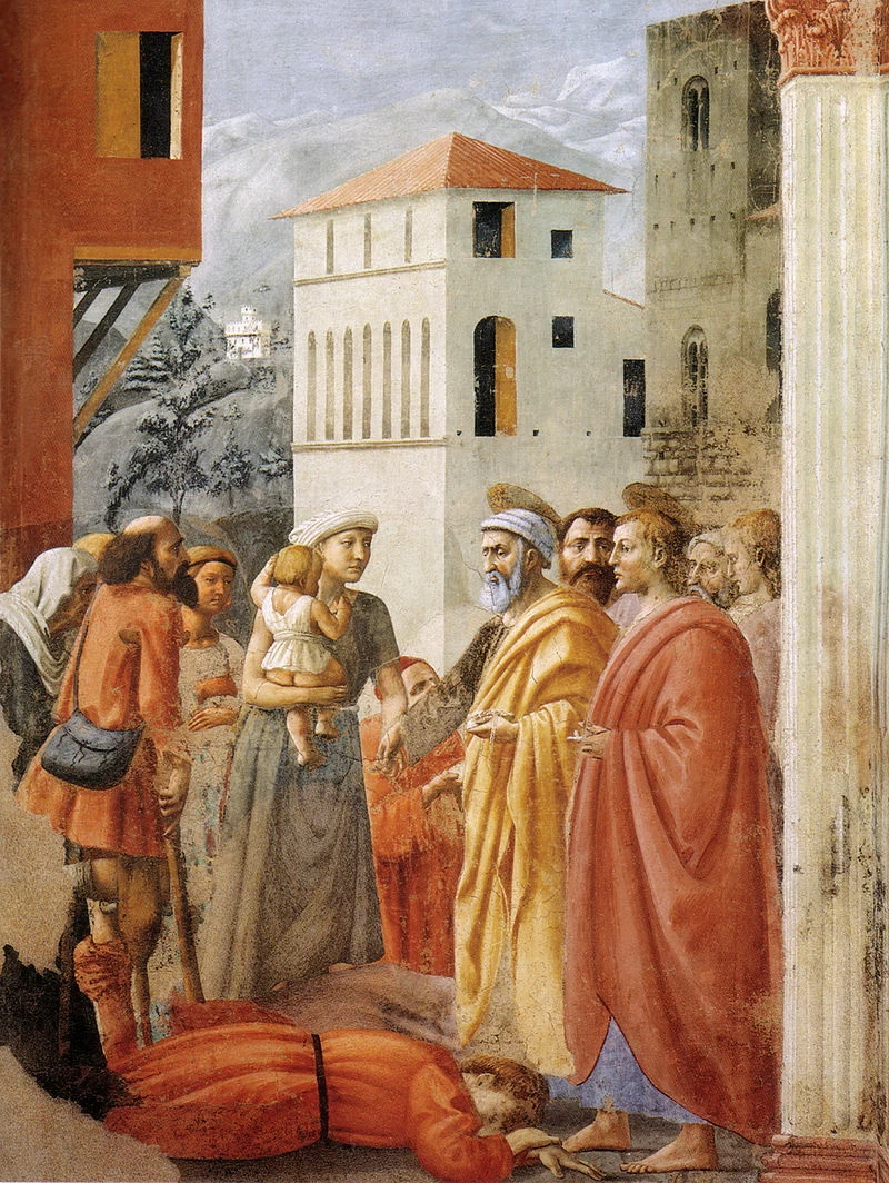 Cappella Brancacci - Distribuzione di elemosina e morte di Anania